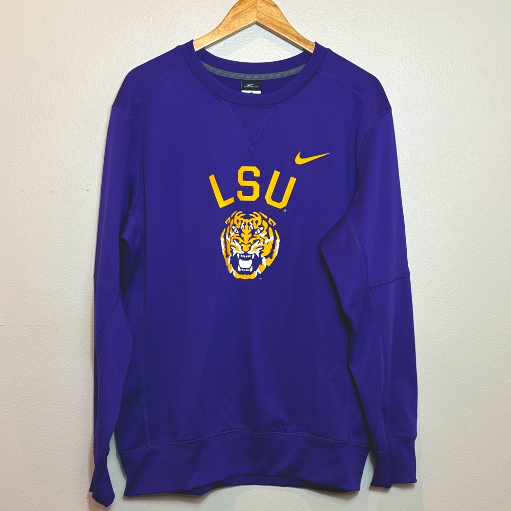 Nike Therma-Fit Men's Purple LSU Fleece-Lined Sweatshirt Large